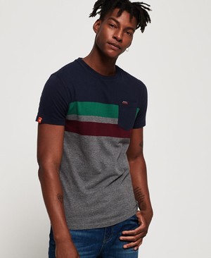 Superdry Terrace Stripe Pocket Férfi Pólók Sötétkék | QFBCR4583